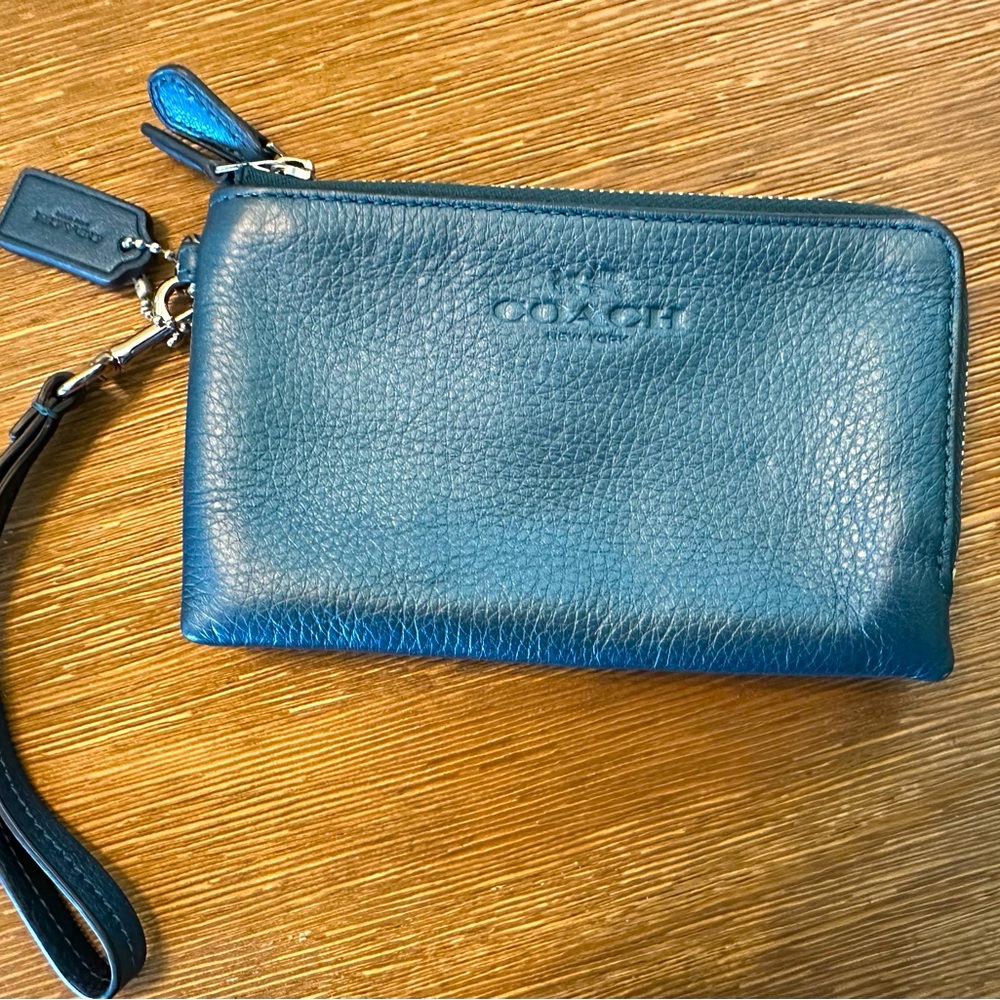 Coach Metallic Blue Leather Wristlet